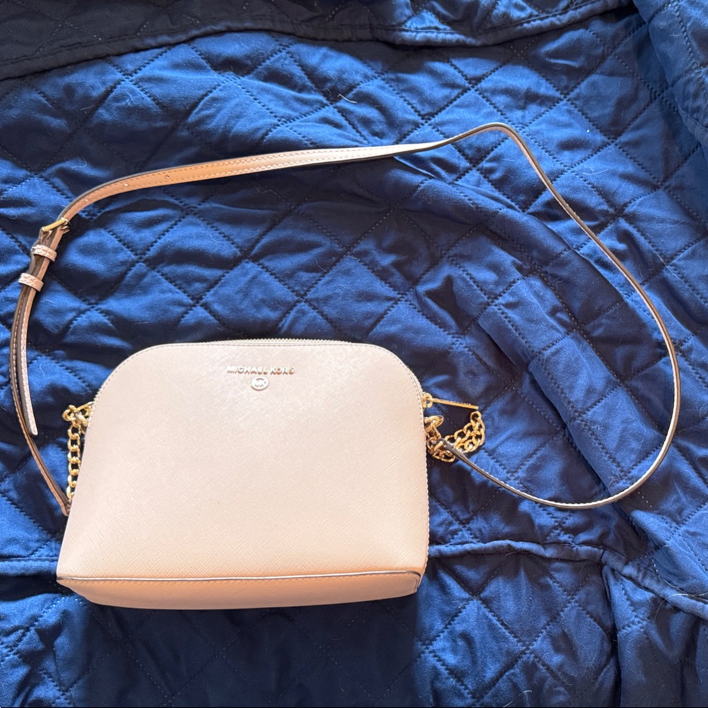 Michael Kors Collection Beige Crossbody Bag with Gold Chain